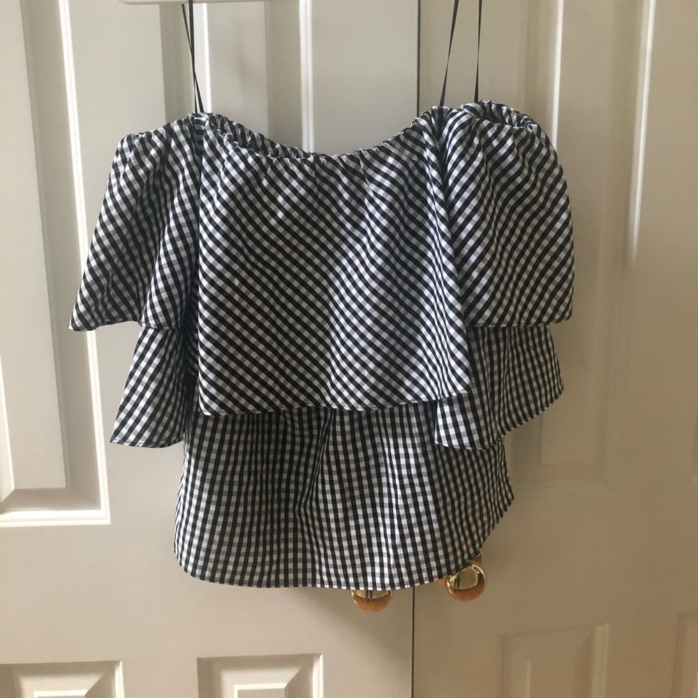 Wayf off the shoulder checked top - M